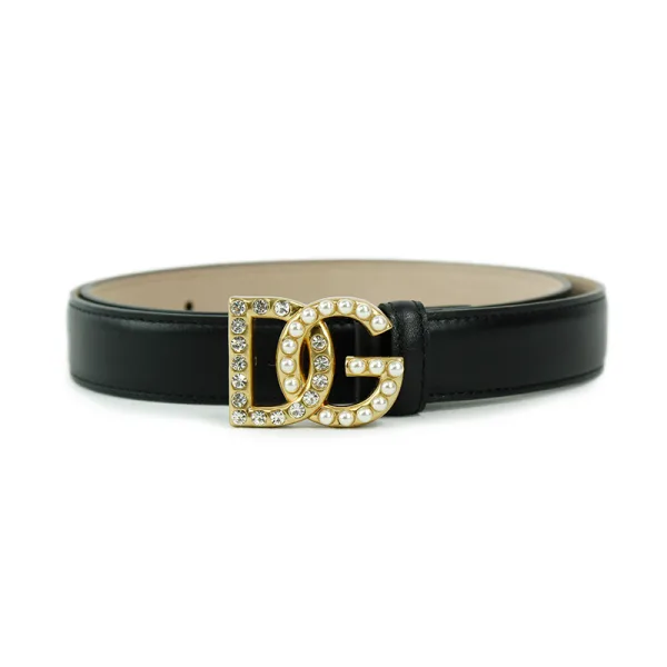 Cinturón en piel de becerro con logotipo DG, strass y perlas