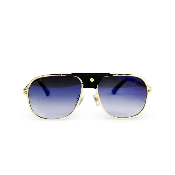 Lentes Cartier Azules marco dorado cuero en puente